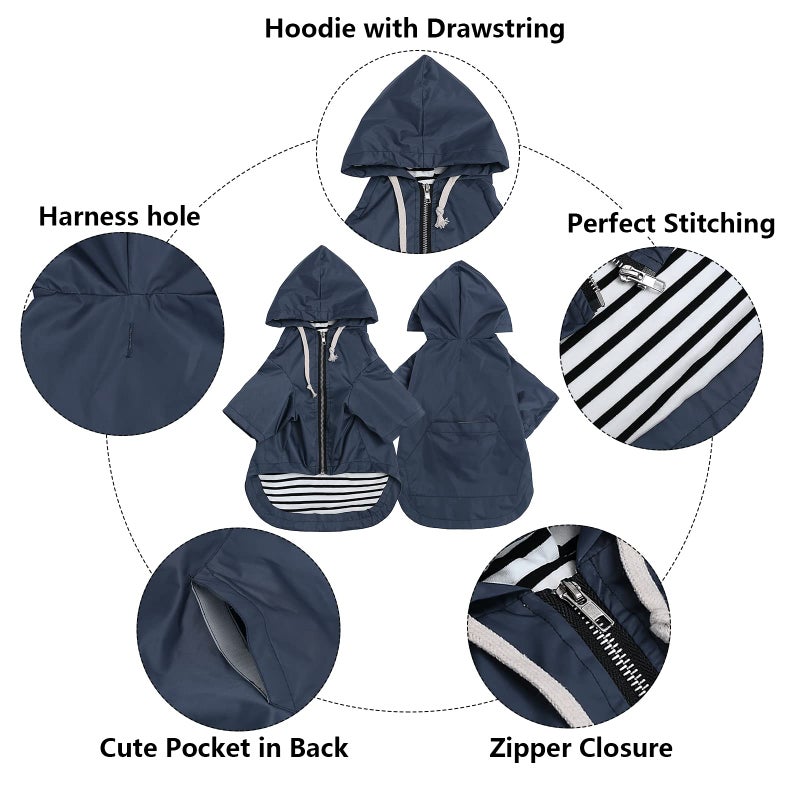 Morezi Dog Raincoat rain Jacket Raincoat Dogs Waterproof Small Medium Breeds Zip Closure Storage Pocket Harness Hole Blue L - Image 3